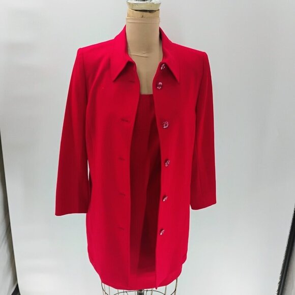 Escada wool dress w/ matching blazer jacket red orange exposed zipper classy - Picture 4 of 16
